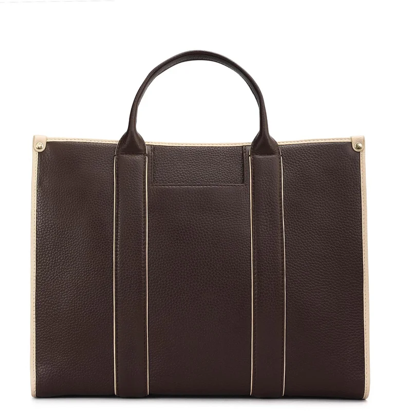 Da Milano Chocolate Medium Wax Leather Book Tote - Chocolate for Women | Best Price UAE